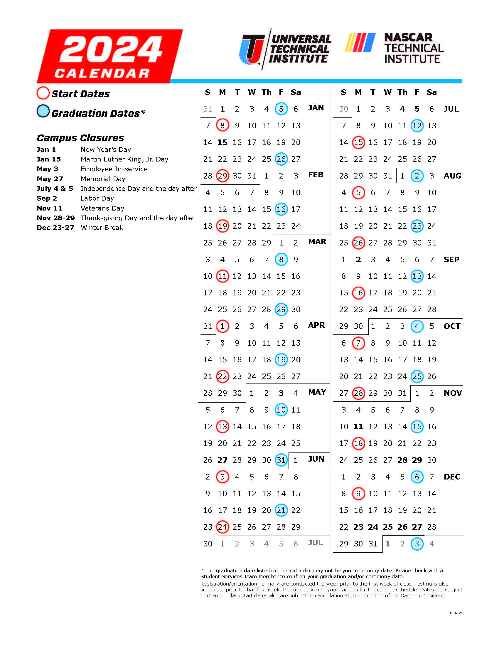 Course Calendar Auto Diesel 20242025 Universal Technical Institute